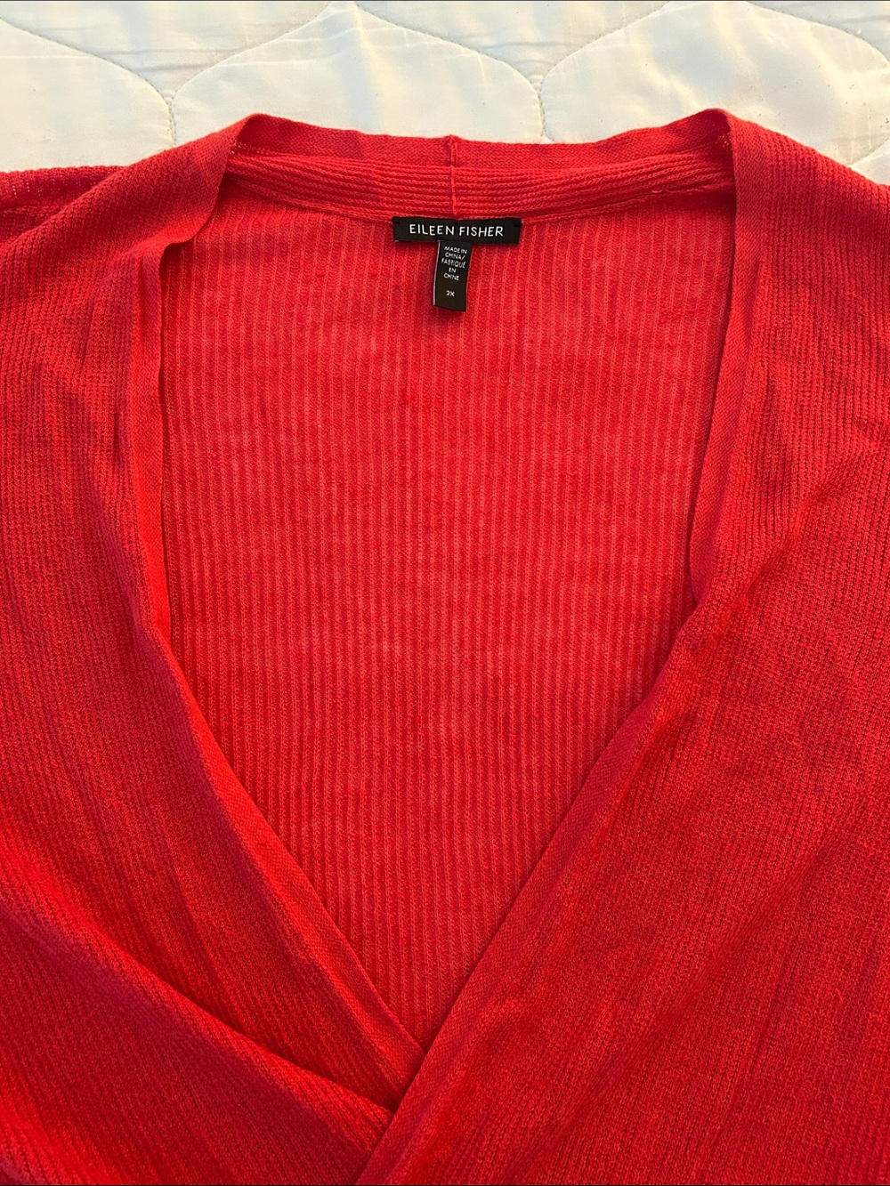 Eileen Fisher Bright Red V-Neck Wrap Sweater